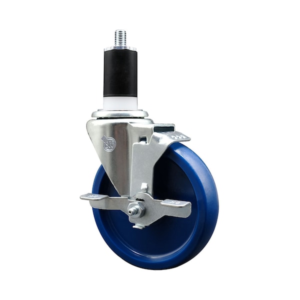 5'' SS Solid Poly Swivel 1-1/2'' Expanding Stem Caster with Brake